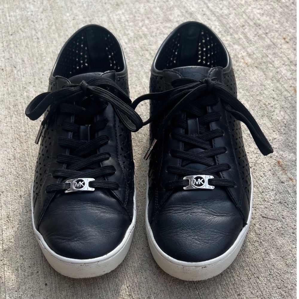 Michael Michael Kors Black Perforated Leather Sneakers Size 9.5